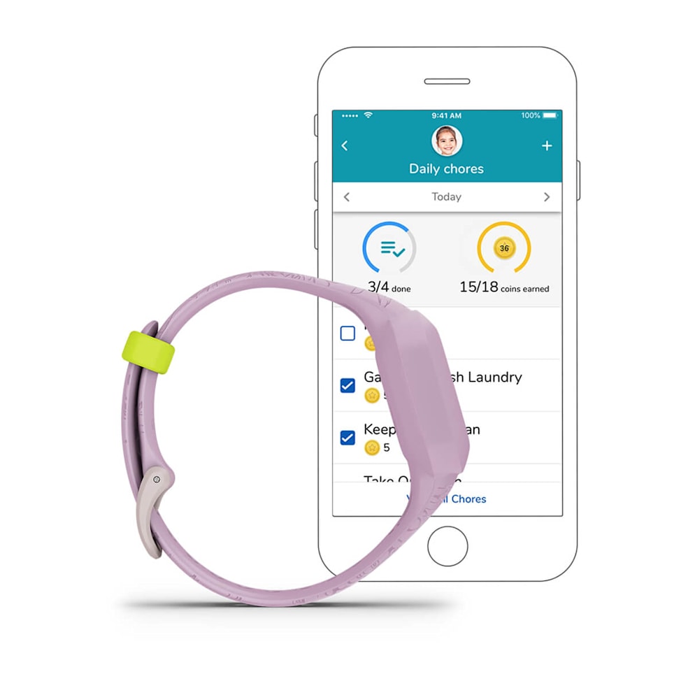Garmin vivofit jr. 3 Kids Activity Tracker - side view with chores screen on phone