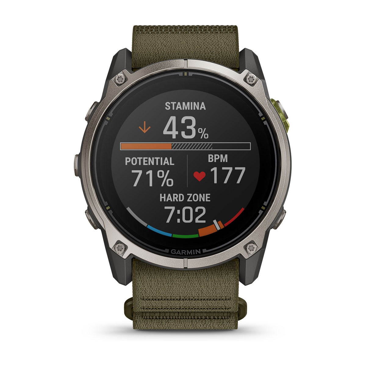 Garmin Enduro 4 51mm Solar Sapphire GPS Smartwatch - front view with data screen