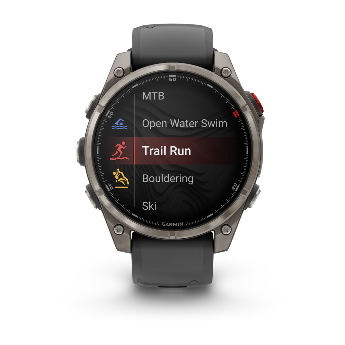 Garmin fenix 8 Pro 47mm AMOLED Sapphire GPS Smartwatch with inReach - front view with data screen