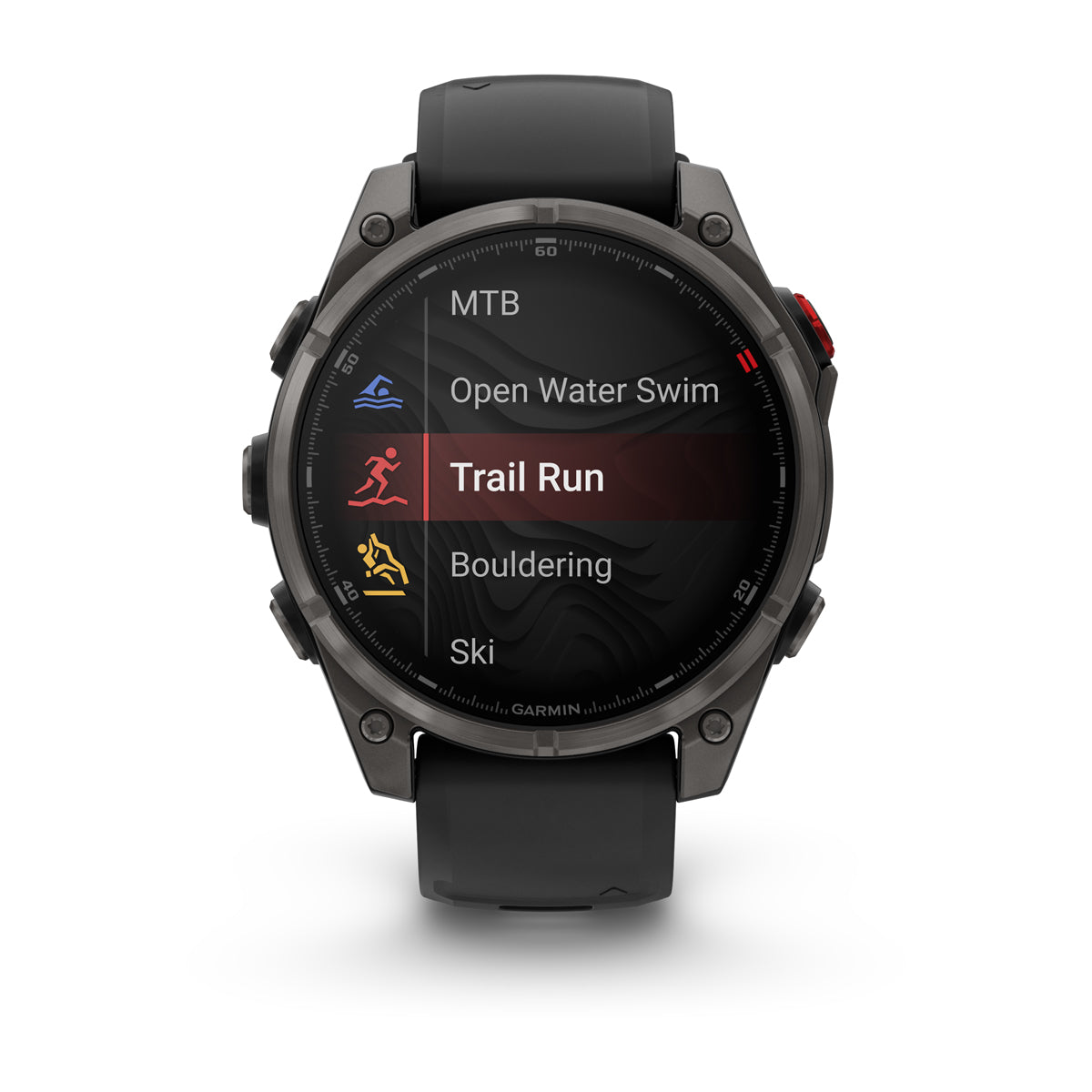 Garmin fenix 8 Pro 47mm AMOLED Sapphire GPS Smartwatch with inReach - front view with data screen