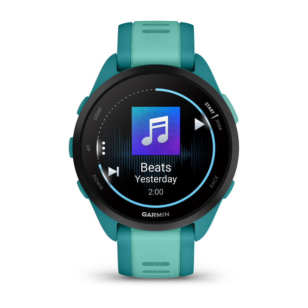 Garmin Forerunner 165 Music GPS Running Smartwatch - front view, display screen feature