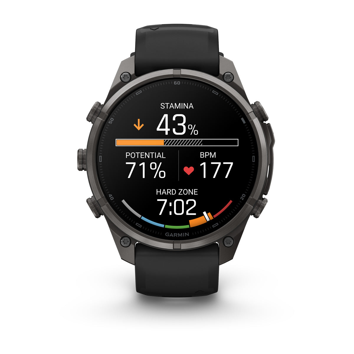 Garmin fenix 9 Pro inReach 47mm AMOLED Sapphire GPS Smartwatch - front view with data screen