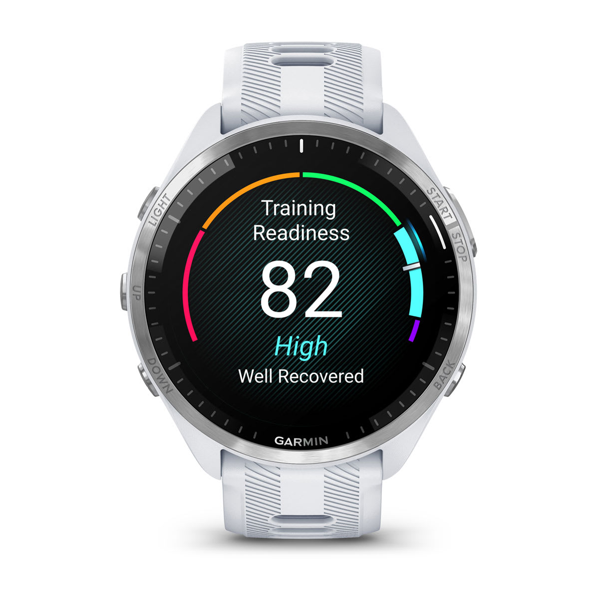 Garmin Forerunner 965 GPS Running Smartwatch - front view, display screen feature