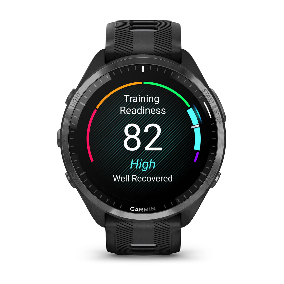 Garmin Forerunner 965 GPS Running Smartwatch - front view, display screen feature