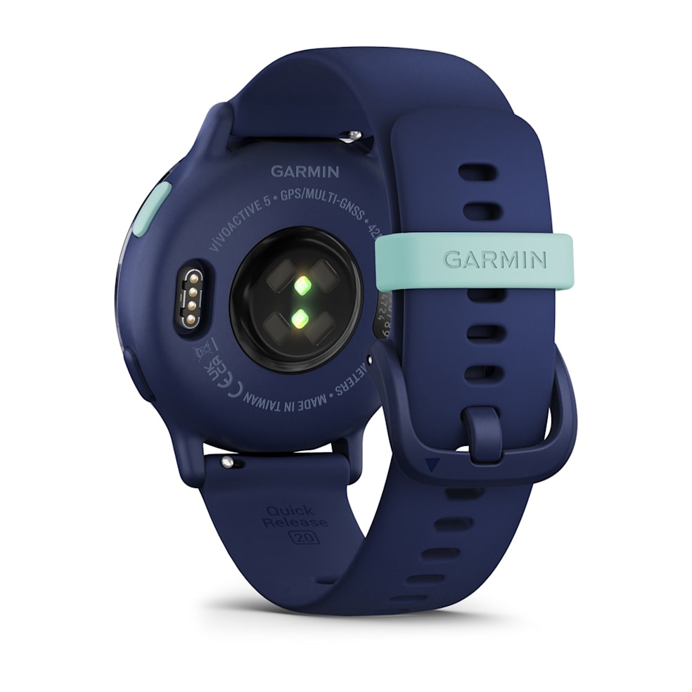 Garmin Forerunner 265S Music GPS Running Smartwatch - back view, heart-rate sensor