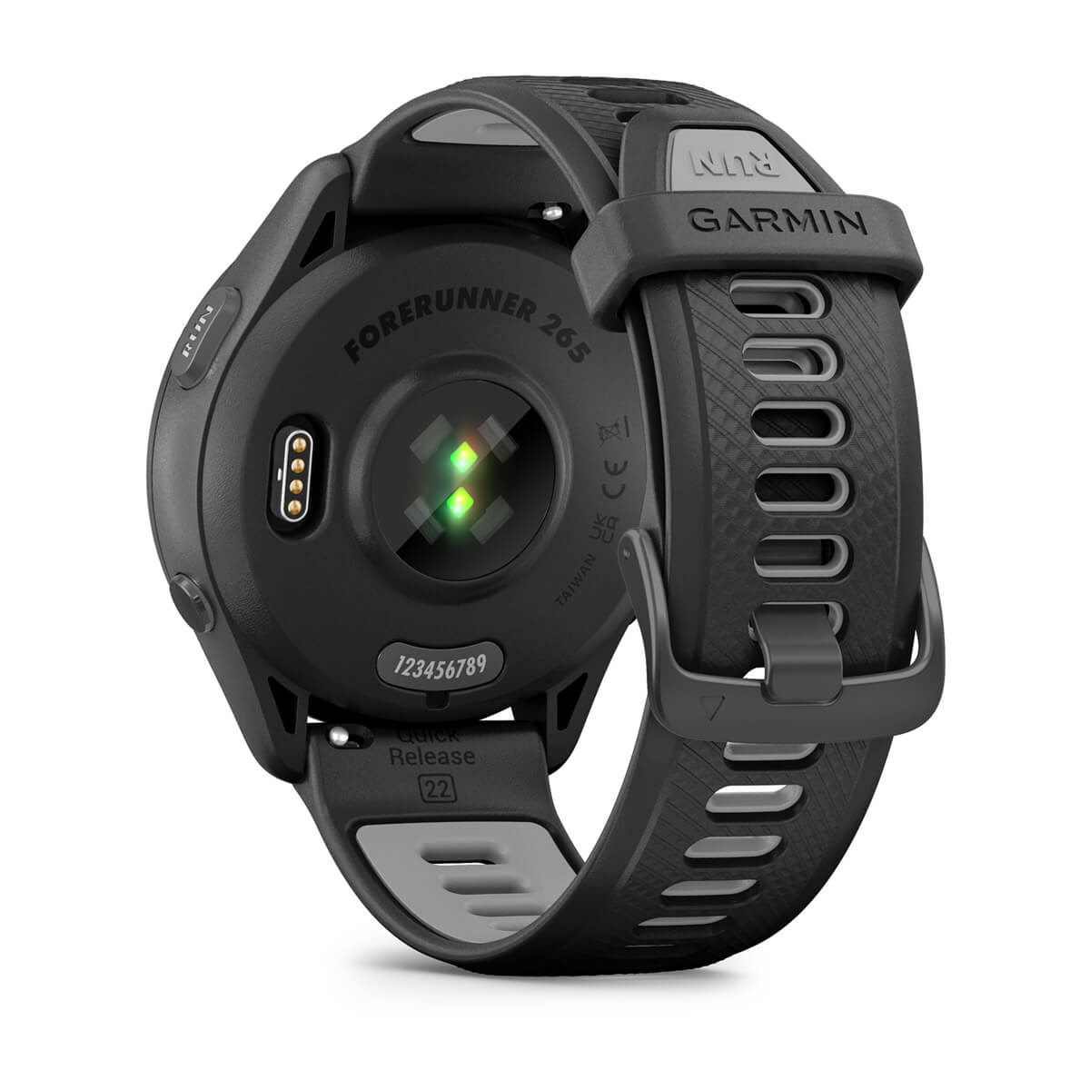 Garmin Forerunner 265 Music GPS Running Smartwatch - back view, heart-rate sensor