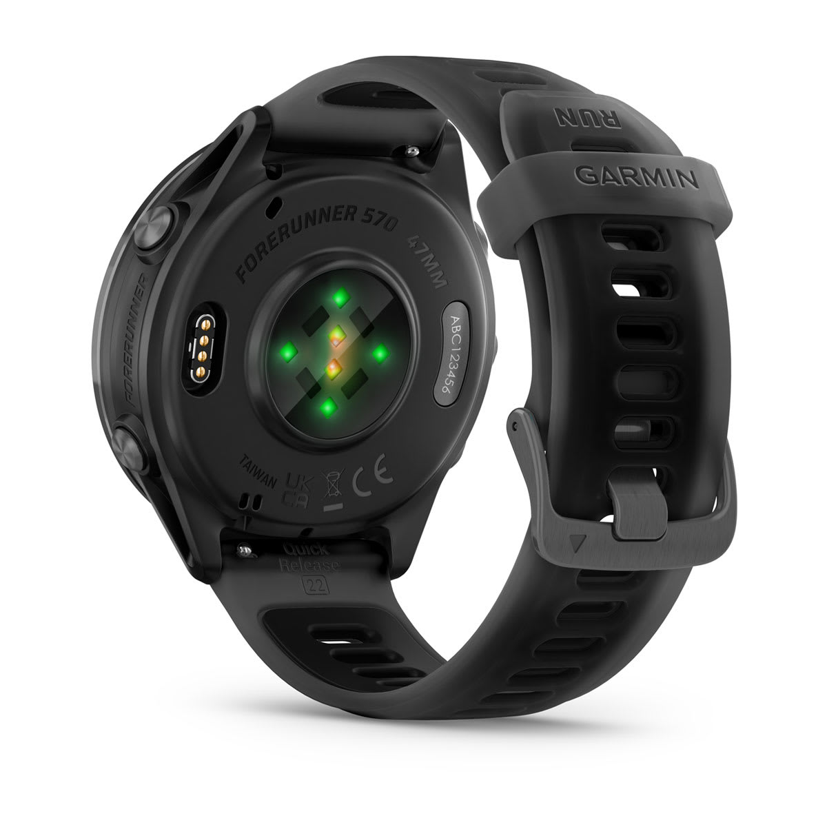 Garmin Forerunner 570 47mm GPS Running Smartwatch - back view, heart-rate sensor