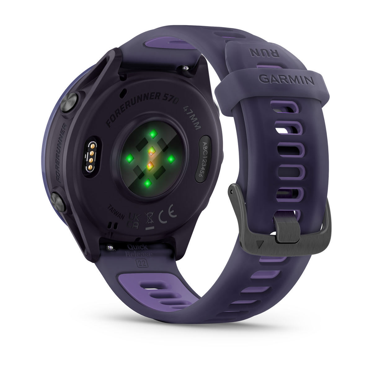 Garmin Forerunner 570 47mm GPS Running Smartwatch - back view, heart-rate sensor