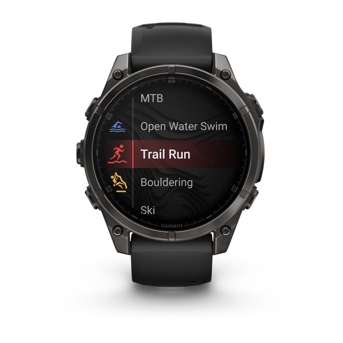 Garmin fenix 8 47mm AMOLED Sapphire GPS Smartwatch - front view, display screen feature