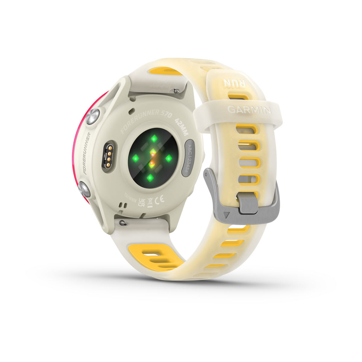 Garmin Forerunner 570 42mm GPS Running Smartwatch - back view, heart-rate sensor