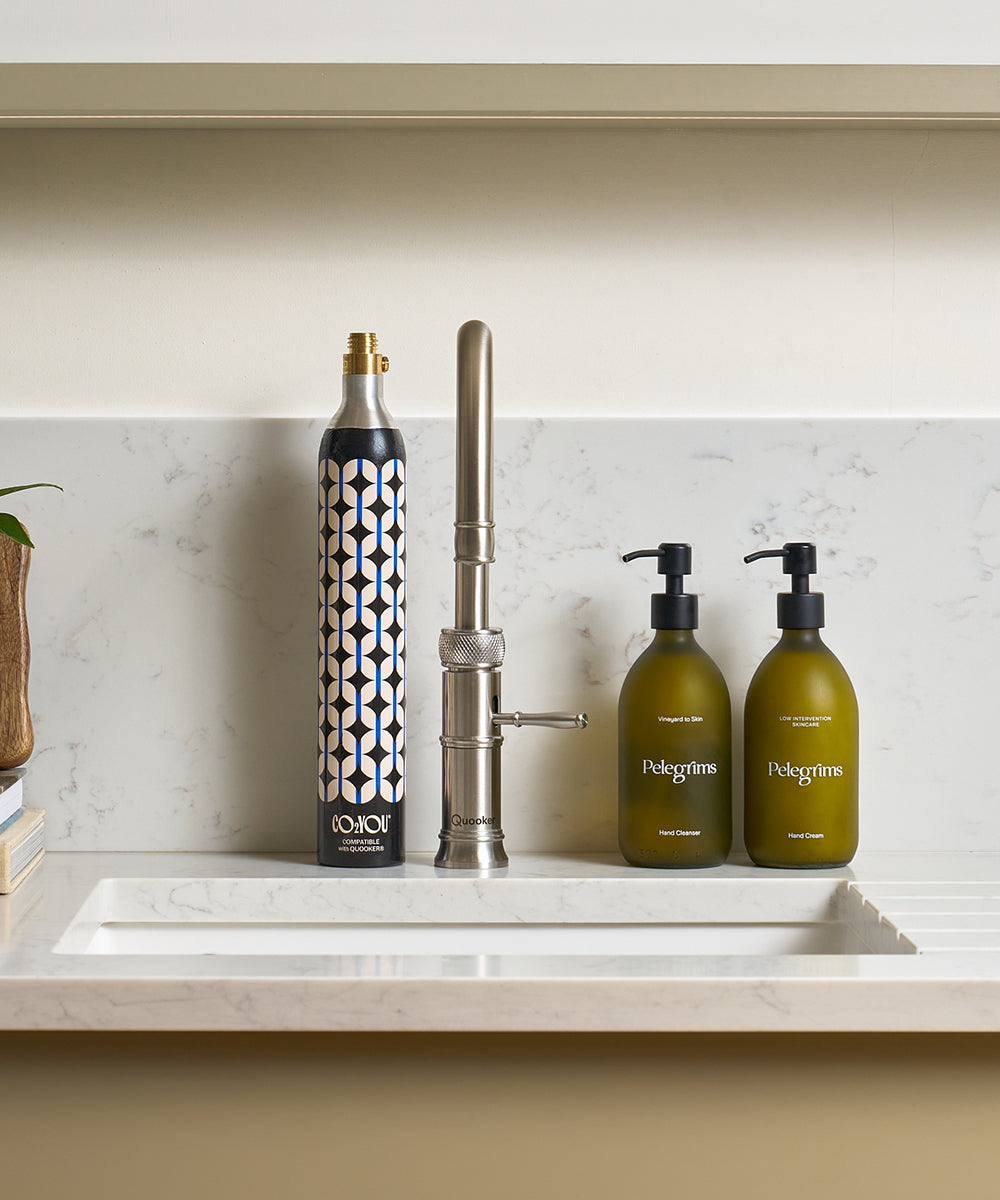 CO2U CO2 Cylinder for Quooker Taps - beside a Quooker tap