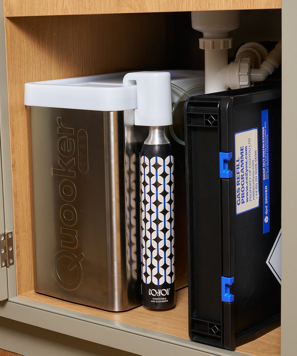 CO2U CO2 Cylinder for Quooker Taps - installed beside the Quooker tank