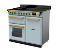 Rangemaster Estel Deluxe 100 Induction range cooker in Misty Blue with Brass trim