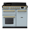 Rangemaster Estel Deluxe 100 Induction range cooker in Misty Blue with Brass trim