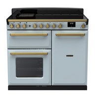 Rangemaster Estel Deluxe 100 Induction range cooker in Misty Blue with Brass trim