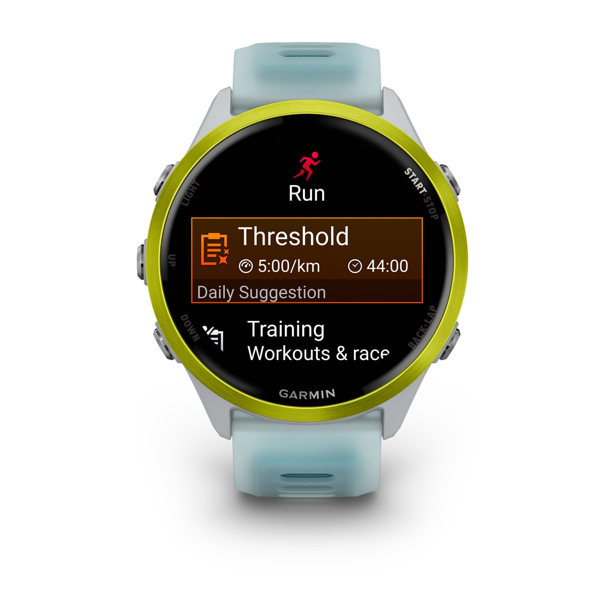 Garmin Forerunner 570 47mm GPS Running Smartwatch - front view, screen on