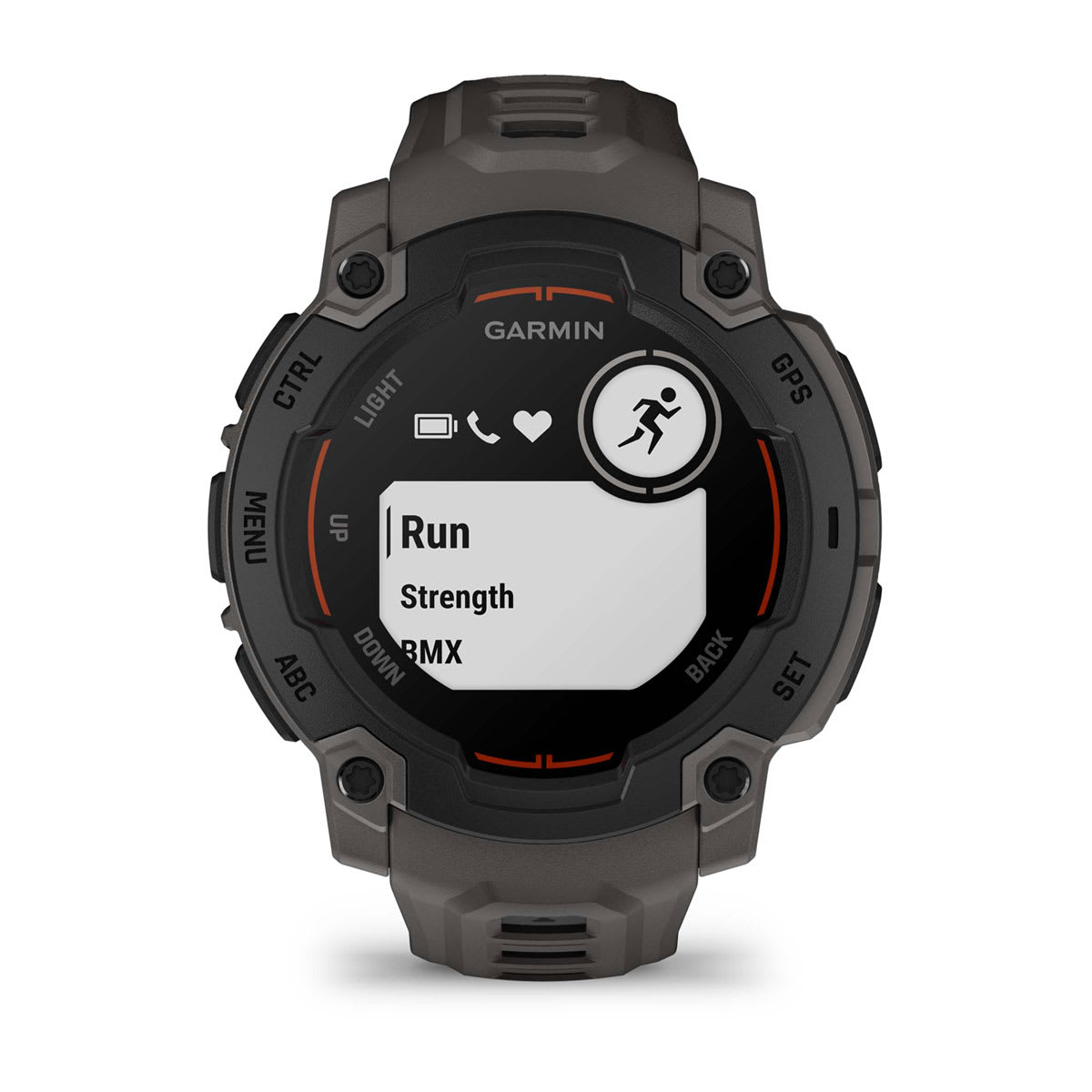Garmin Instinct E 45mm Rugged GPS Smartwatch - front view, screen on