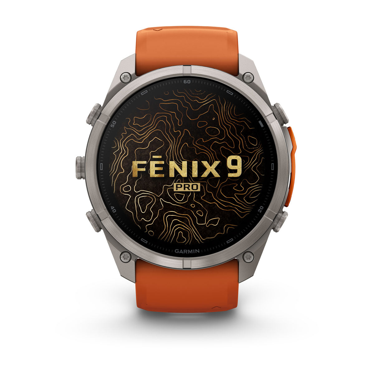 Garmin fenix 9 Pro inReach 51mm AMOLED Sapphire GPS Smartwatch - front view, screen on