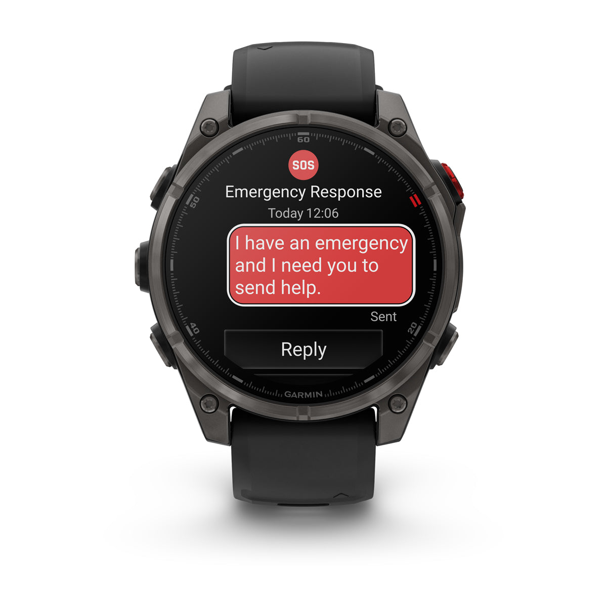 Garmin fenix 8 Pro 47mm AMOLED Sapphire GPS Smartwatch with inReach - front view, screen on