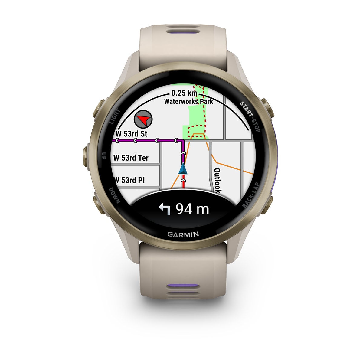 Garmin Forerunner 970 GPS Running Smartwatch - front view, screen on