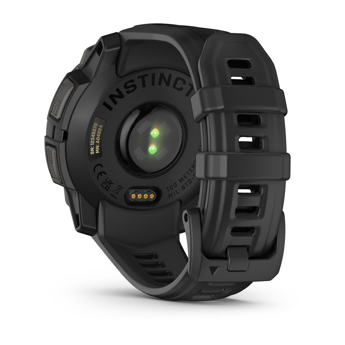 Garmin Instinct 3 45mm AMOLED Rugged GPS Smartwatch - back view, heart-rate sensor
