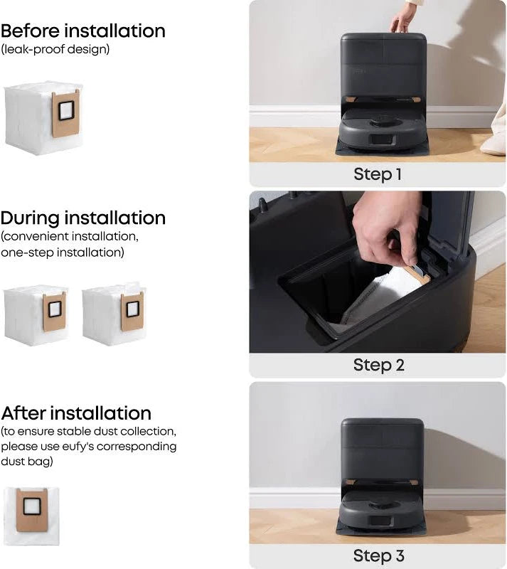 Eufy 3L Robot Vacuum Dust Bags 3‑Pack for Omni E28, E20 3 in 1 & E25 | T29YQA20