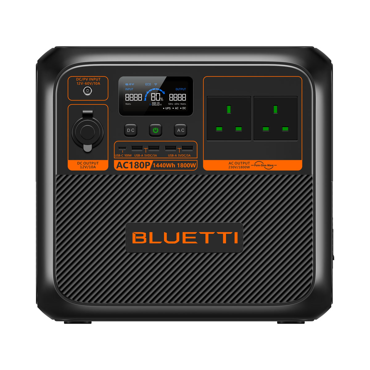 BLUETTI AC180P 1,440Wh 1,800W Portable Power Station - front view