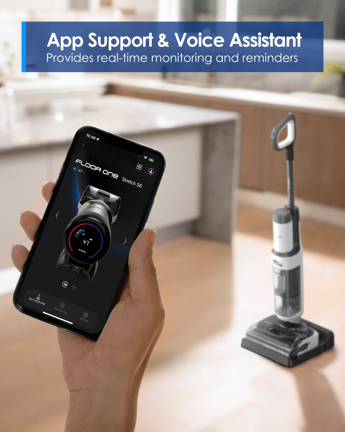 Tineco FLOOR ONE S6 Stretch Lite Cordless Wet and Dry Vacuum Cleaner - app and voice assistant