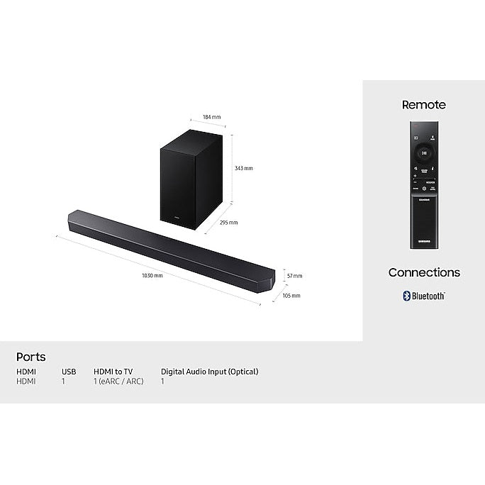 Samsung Q600F Q‑Series 3.1.2‑Channel Soundbar with Wireless Subwoofer | HW‑Q600F/XU