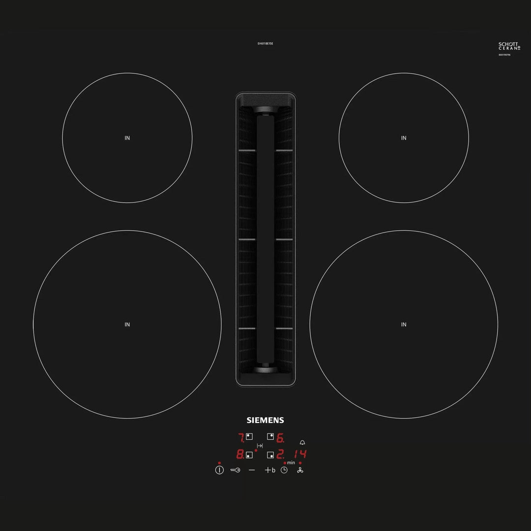 Siemens iQ300 EH611BE15E induction hob with central extractor, top view
