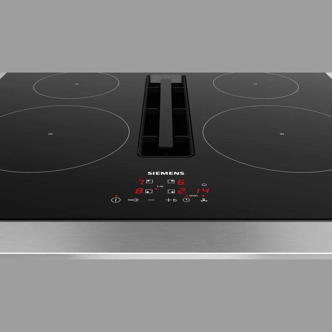 Siemens iQ300 EH611BE15E induction hob, close-up of the extractor and controls