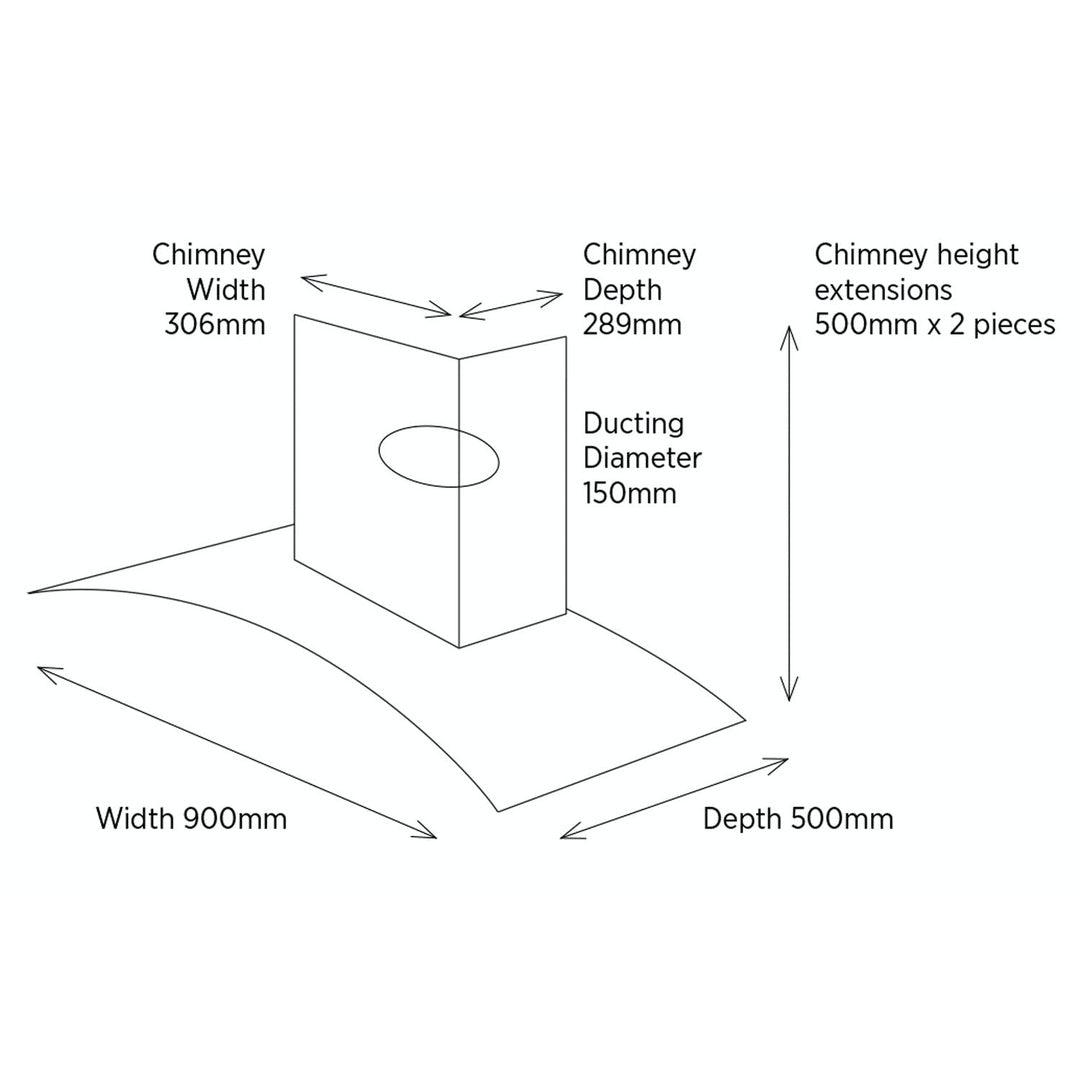 Belling 90cm Curved Chimney Hood | CHIM904GSTA Belling Cooker Hood Euronics Ireland