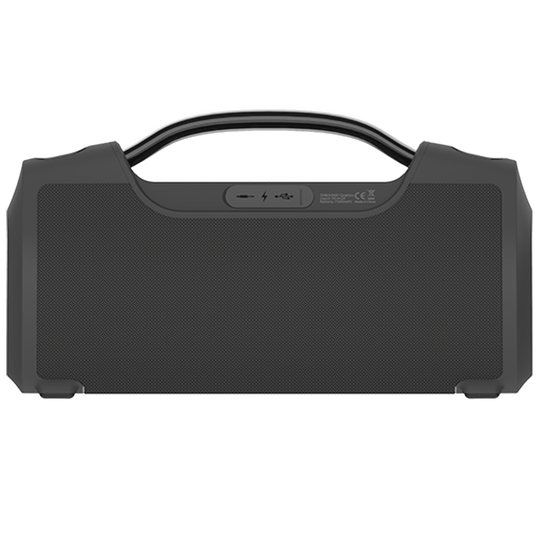 OneSonic Quattro Bluetooth speaker in black, front view with carry handle