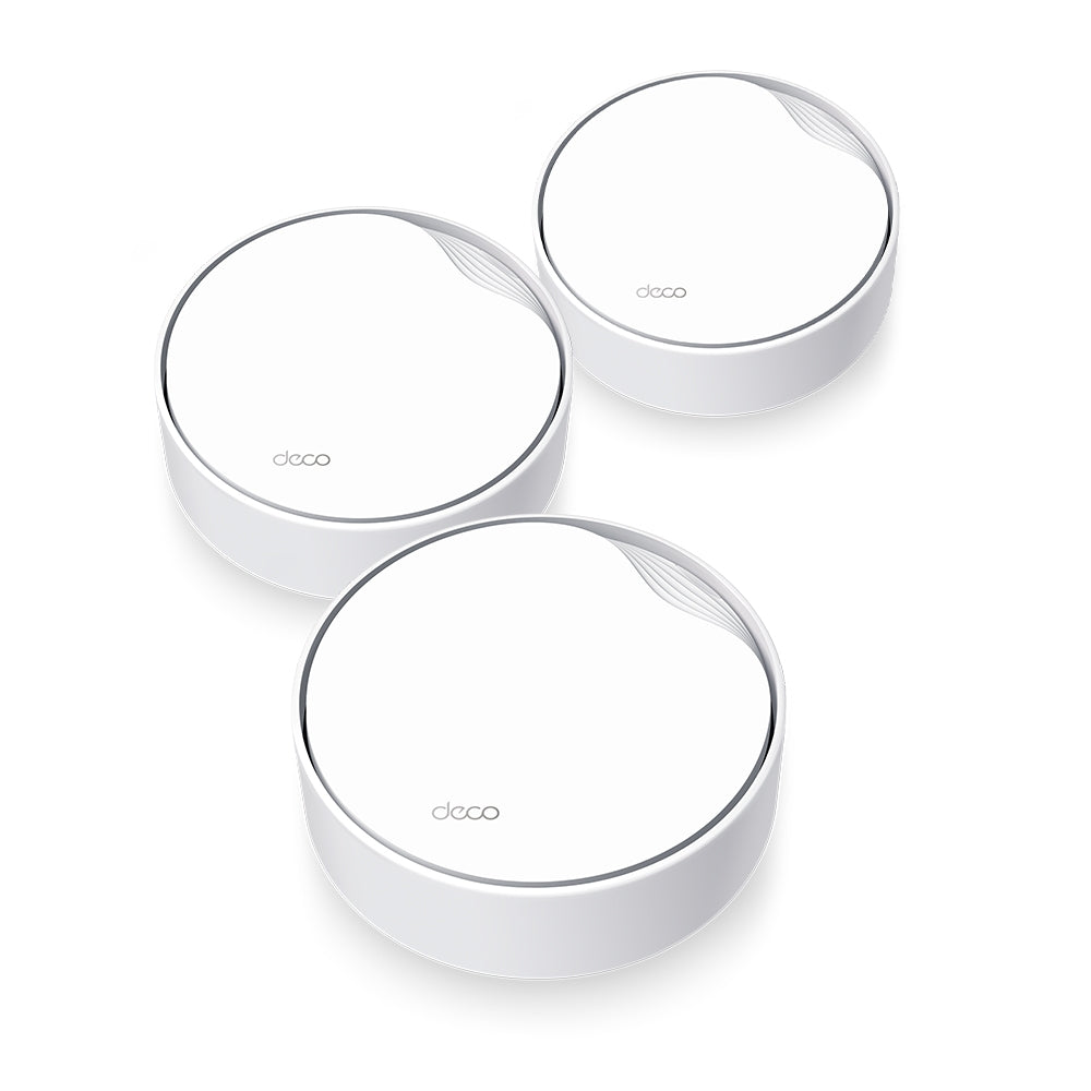 TP-Link Deco X50-PoE mesh Wi-Fi 6 system, three units — front view
