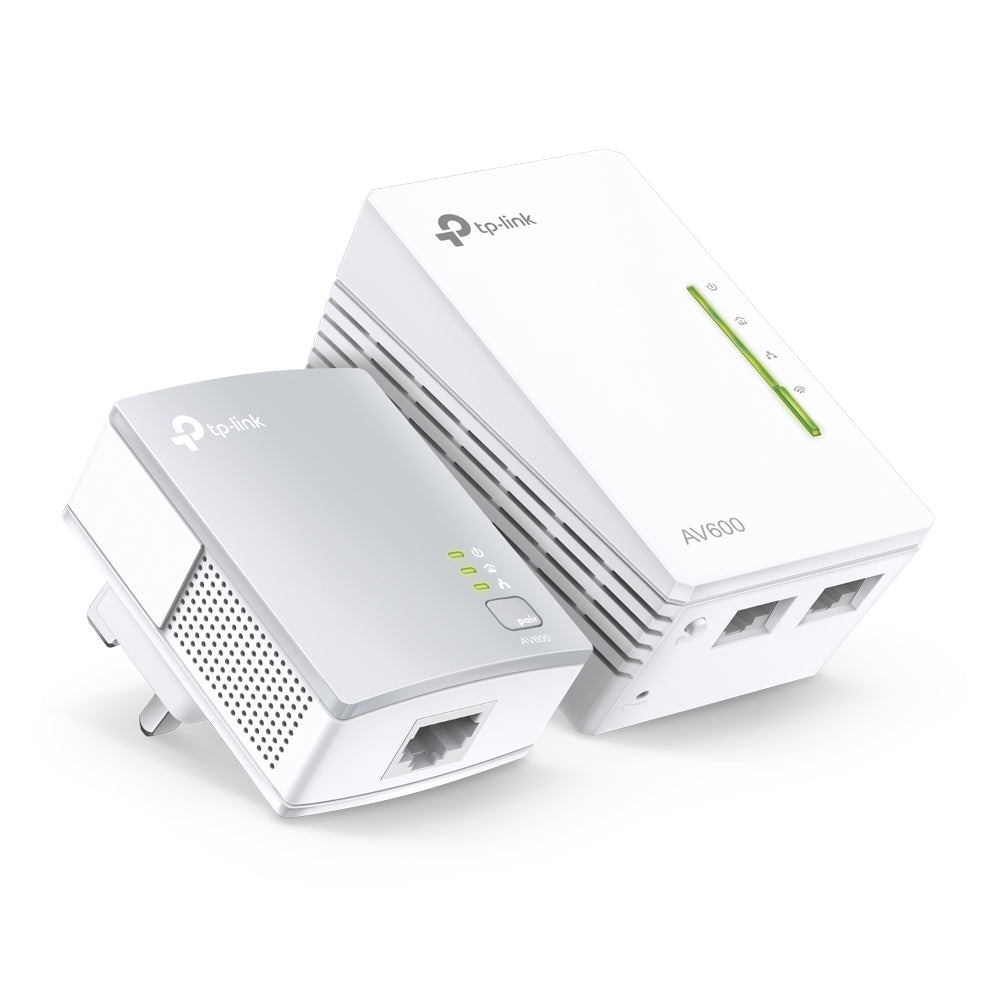 TP-Link TL-WPA4220 KIT AV600 Powerline Wi-Fi Booster 2 LAN, KIT — product view, Wi-Fi powerline unit paired with plain powerline unit