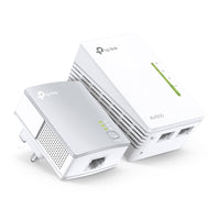 TP-Link TL-WPA4220 KIT AV600 Powerline Wi-Fi Booster 2 LAN, KIT — product view, Wi-Fi powerline unit paired with plain powerline unit