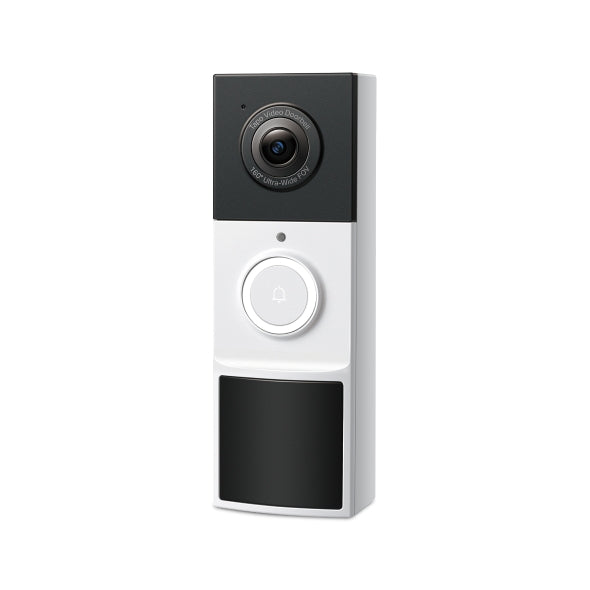 Tapo D210 video doorbell camera, front view showing lens, button and PIR sensor