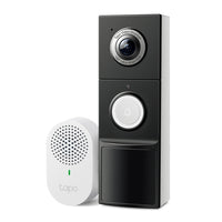Tapo D235 smart video doorbell camera with included chime unit, three-quarter view
