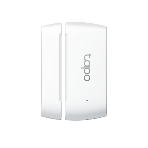 Tapo T110 smart door/window contact sensor — top-down product view, two-piece set