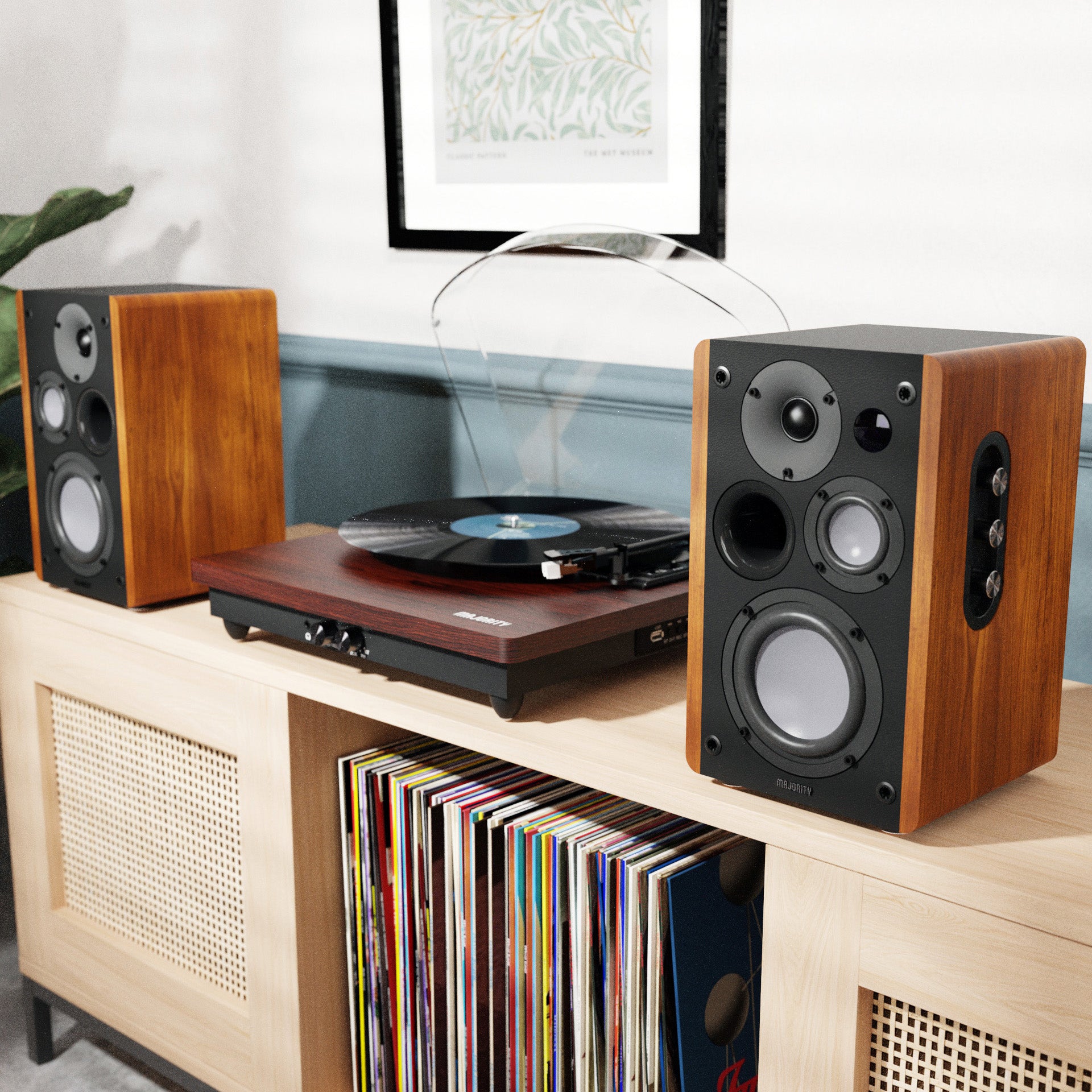 Majority D100 Powered Bookshelf Speakers, Wood - official product image