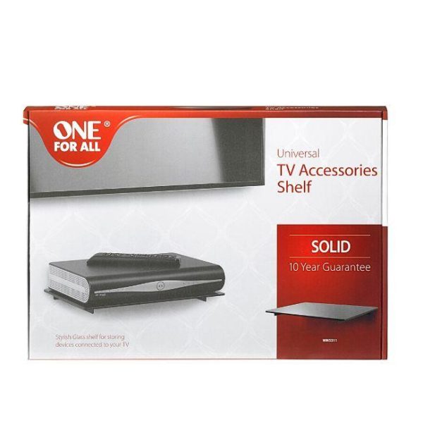 One For All Solid Ultra strong 5mm Tempered Glass Shelf, Holds Up to 8kg, For Satellite Boxes - WM5311