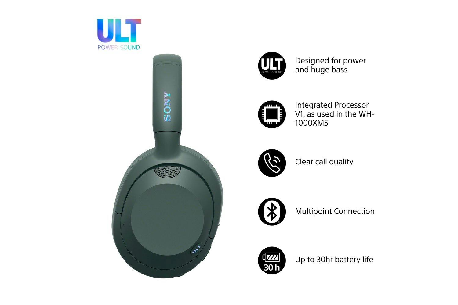 Sony ULT WEAR Over-Ear Wireless Noise Cancelling Headphones – Forest Grey | WH-ULT900N