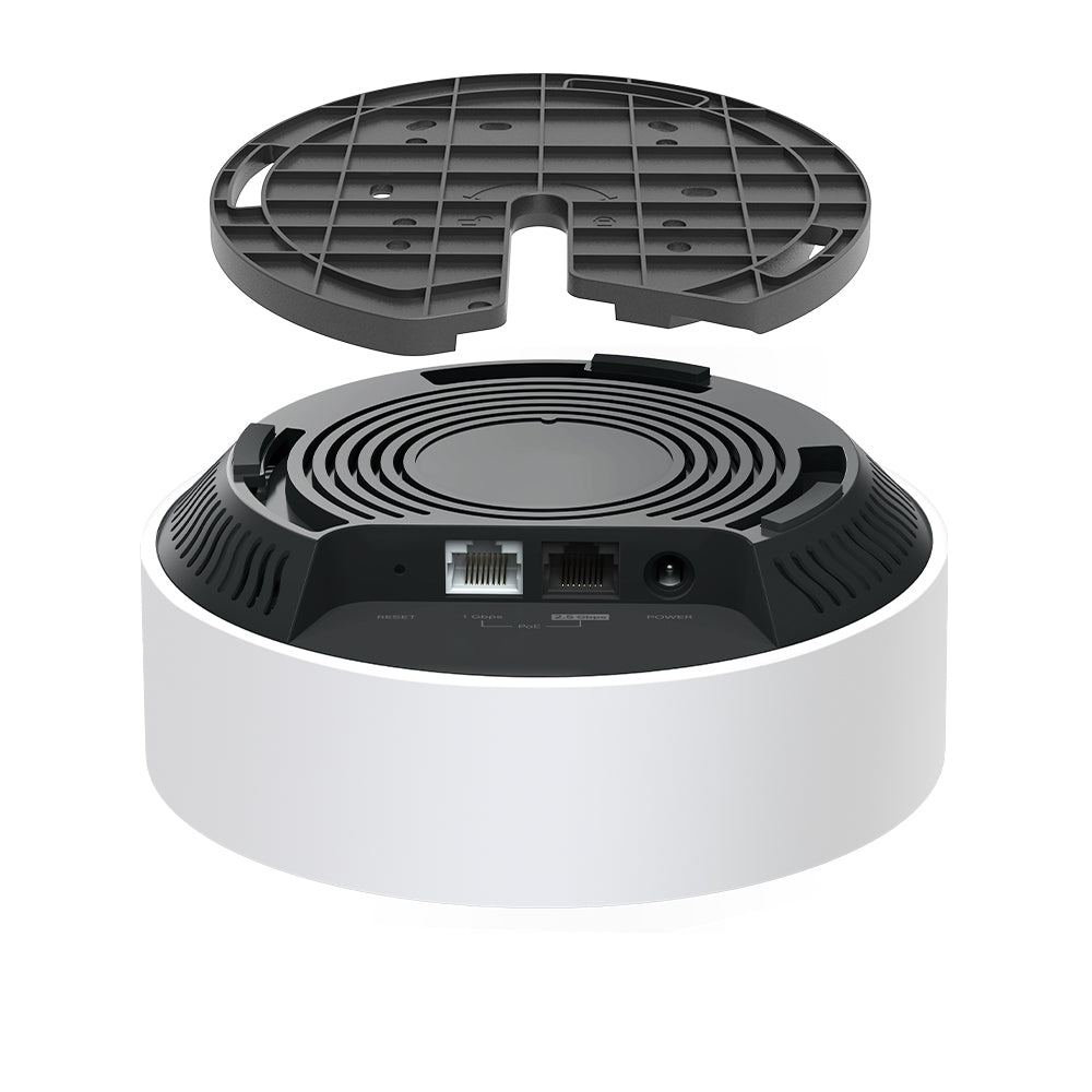 TP-Link Deco X50-PoE, single unit shown open/exploded revealing internal antenna array — technical detail