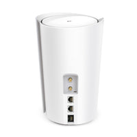 TP-Link Deco X50-5G, single unit — rear view showing SIM slot, antenna ports and Ethernet ports
