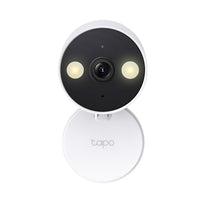 Tapo C120 indoor/outdoor Wi-Fi security camera, front view on base showing Tapo logo