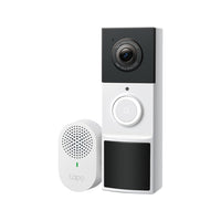 Tapo D210 video doorbell camera with included chime, three-quarter view