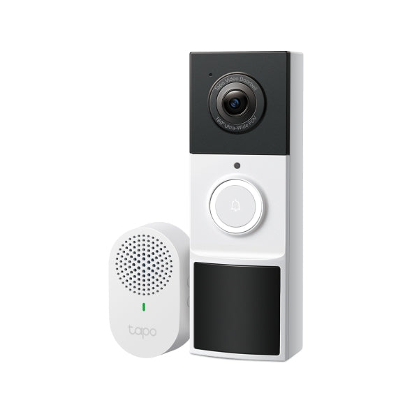 Tapo D210 video doorbell camera with included chime, three-quarter view