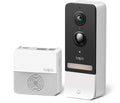 Tapo D230S1 smart video doorbell camera kit, with included indoor chime unit, studio shot showing both kit components