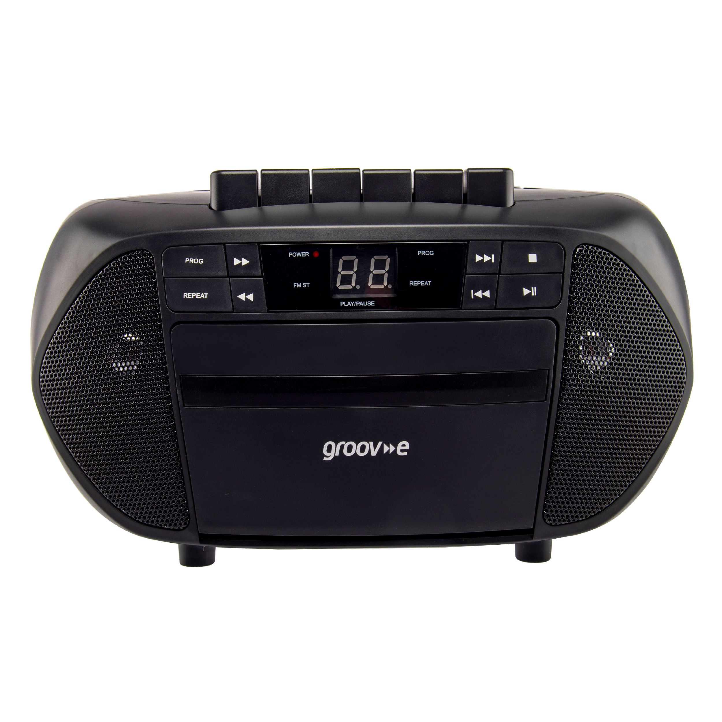 Groov-e Traditional Boombox CD Cassette and FM Radio Black - official product image