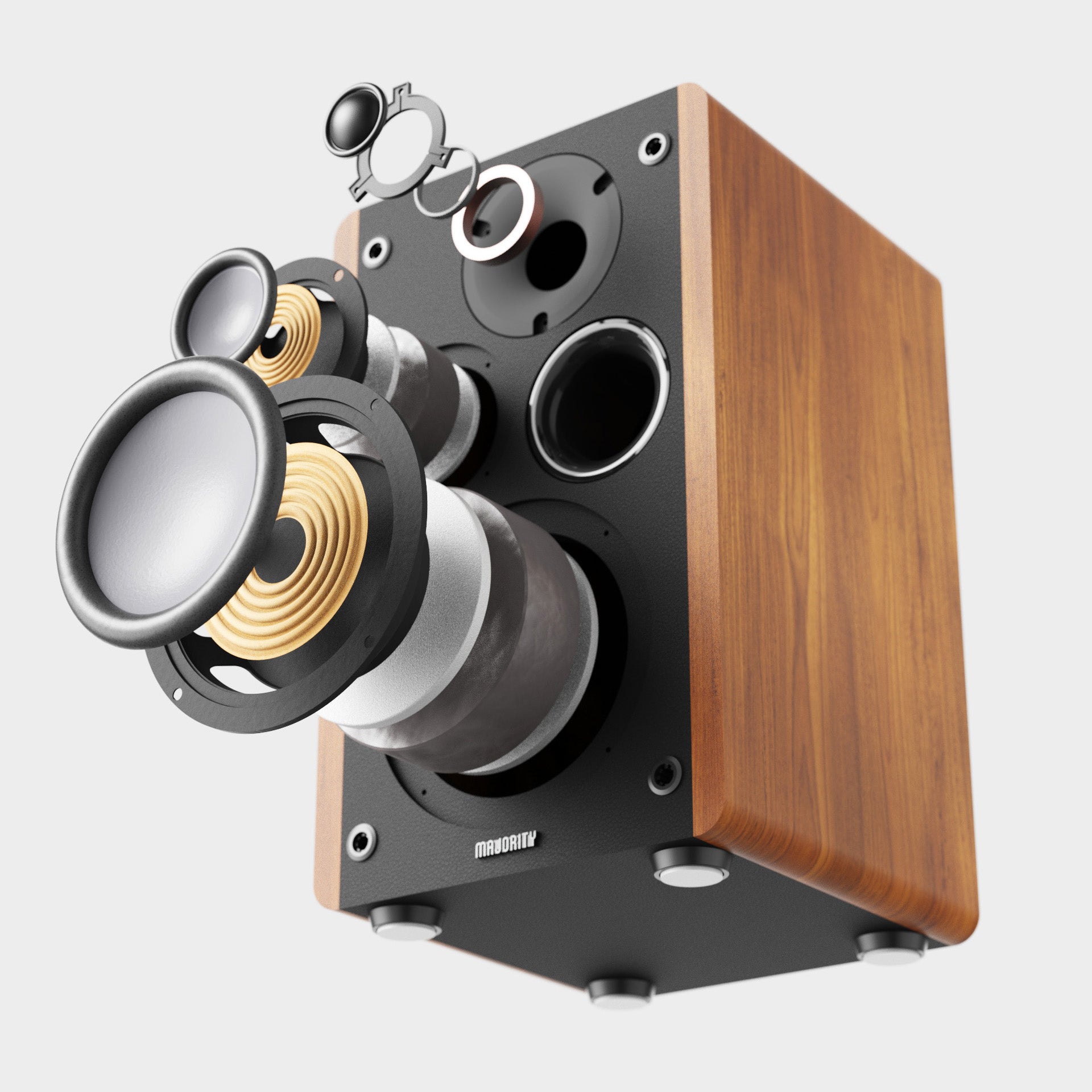Majority D100 Powered Bookshelf Speakers, Wood - official product image